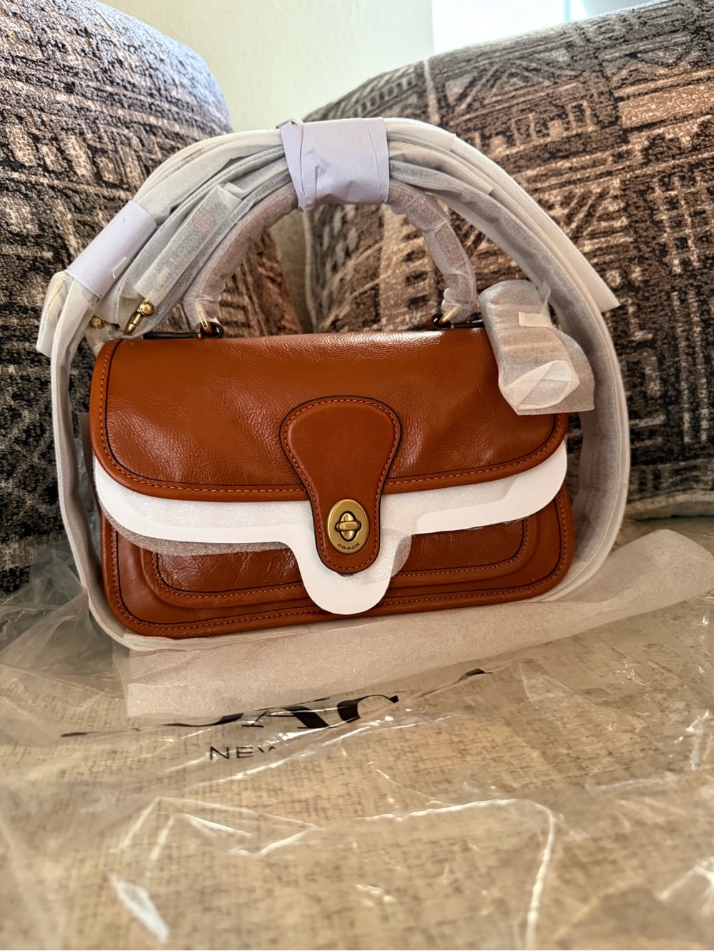 Coach Glazed Grain Leather Metropolitan Bag 24 in Amber Brown